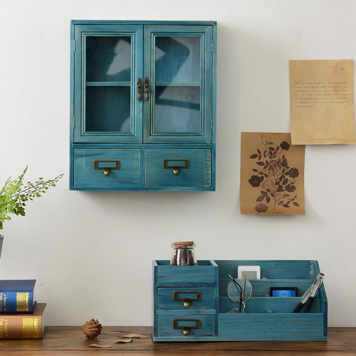 KICHOUSE Organizer in Legno a 2 Livelli per Gioielli e Cosmetici, Portaoggetti da Scrivania per Ufficio e Casa Stile Moderno