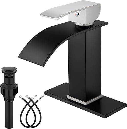 Miniatura 1 de Midanya Grifo de baño con boquilla de cascada, de un solo orificio o montaje en cubierta de 3 agujeros, grifo de fregadero de acero inoxidable 304