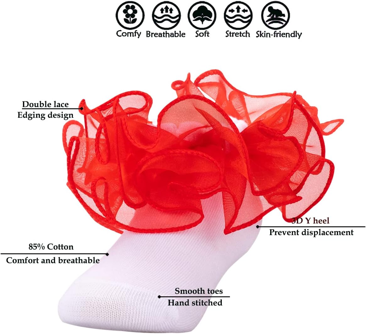 Dicry Toddler Girls Double Lace Socks with Ripple Cuffs and Big Ruffle for Infants and Kids - Image 2