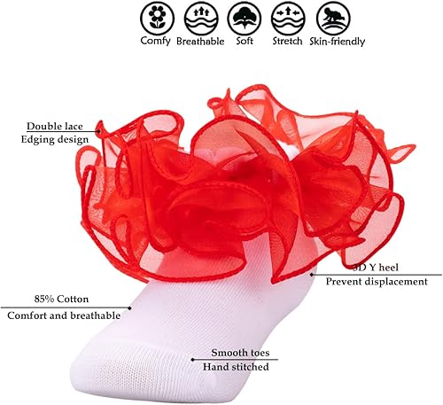 Miniatura 2 de Dicry Calcetines de doble encaje para niñas pequeñas puños ondulados volantes grandes para bebés y niños