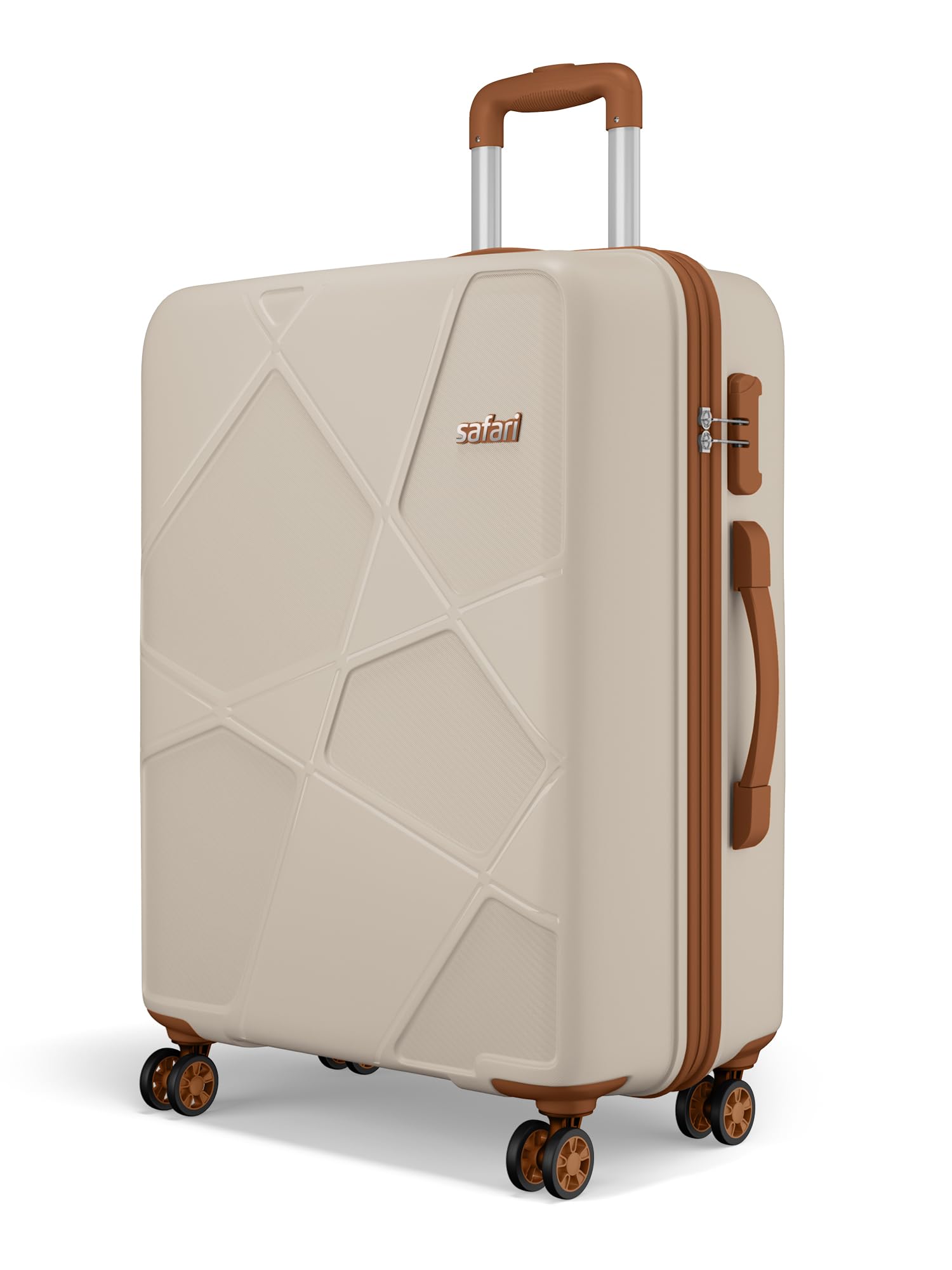 Safari Pentagon Pro 8 Wheels 75cm Large Size Trolley Bag, Hard Case Polypropylene, 360º Wheeling Check in Luggage, Suitcase for Travel, Trolley Bags for Travel, Luxury Beige