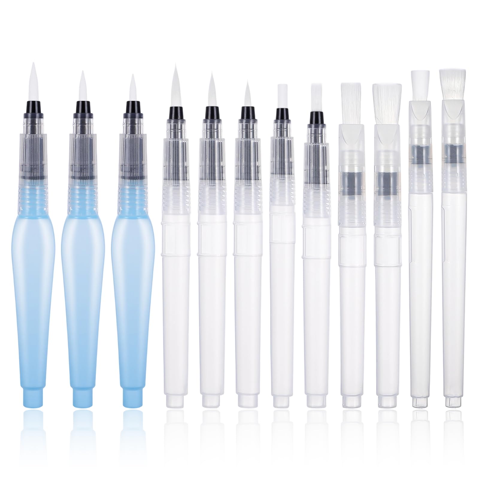 ElevateTech Water Brush Pens, 12 Pack Refillable Watercolor Brush Pens for Acrylic Watercolor Gouache Painting Pointed & Flat Tip Styles Water color Pen Set for Adults, Artists, Beginners, Calligraphy