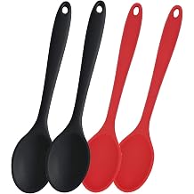 4 Pcs Silicone Spoons for Cooking Heat Resistant, Hygienic Design Cooking Utensi Mixing Spoons for Kitchen Cooking Baking Stirring Mixing ToolsBlack and Red