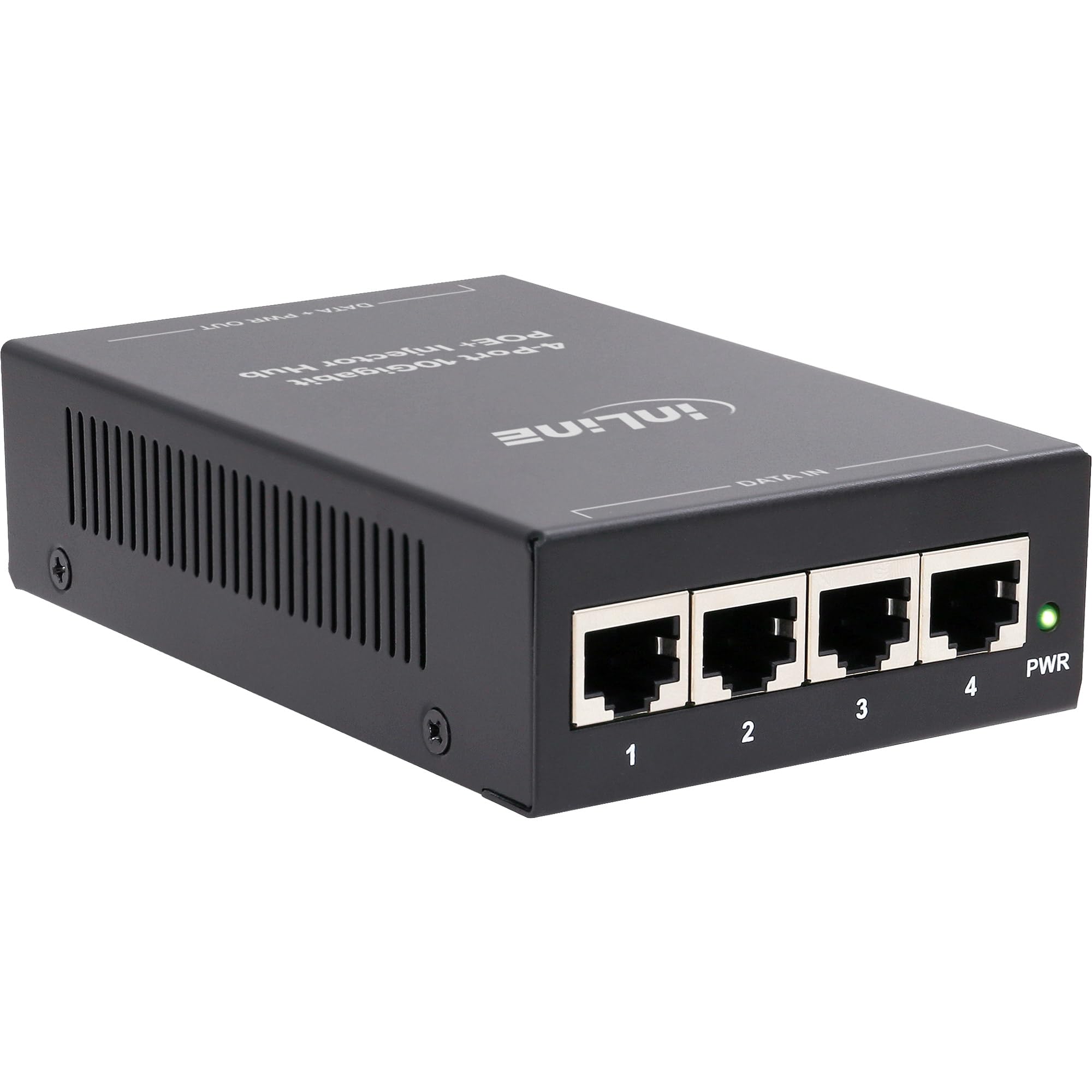 Inline PoE+ Iniettore Hub 4 Porte 10 Gigabit 65W IEEE 802.3af/at | 4 porte PoE+, 65 W di potenza totale, rete 10 Gigabit, compatibile con IEEE 802.3af/at, alloggiamento in metallo compatto