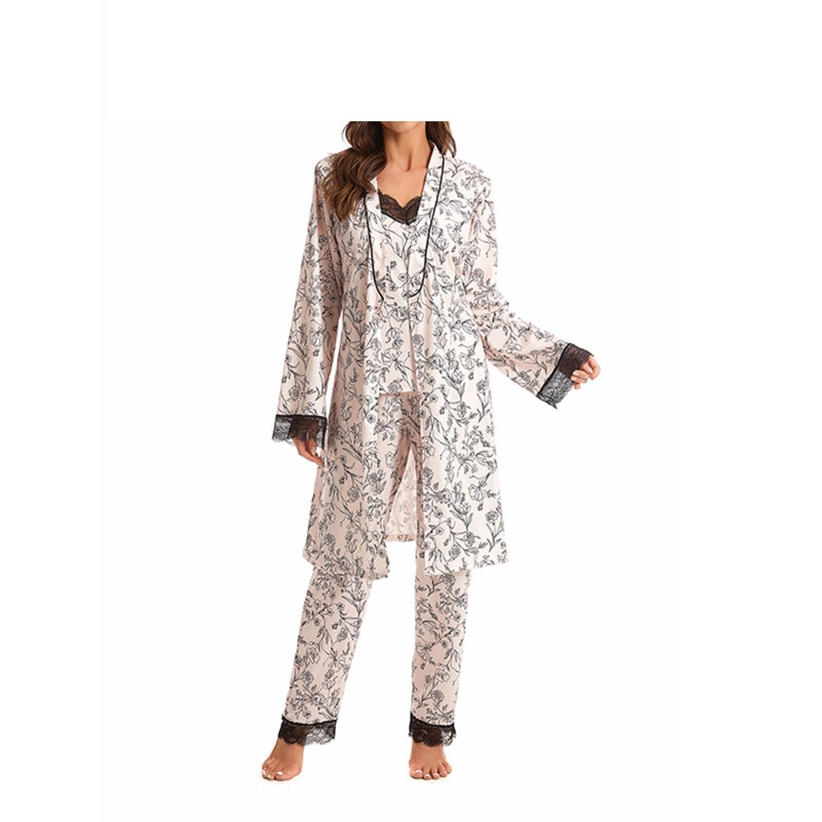 Pigiama da donna 3 pezzi Set Cami Vest Pantaloni lunghi larghi