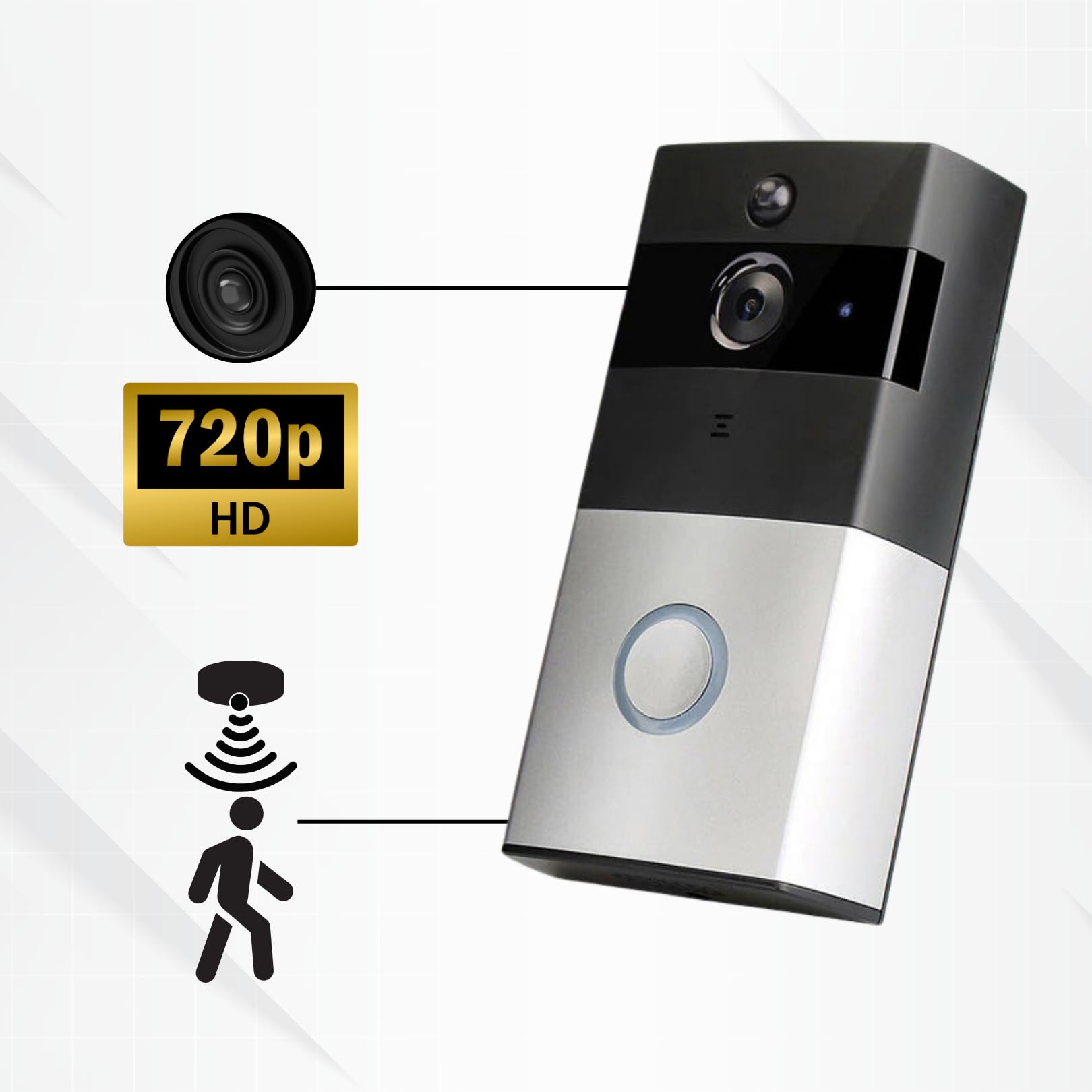 Home>it® Video Timbre con WiFi y App - Cámara HD 720p, Visión Nocturna, Audio Bidireccional, Detección de Movimiento, Vista en Vivo, Protección Antirrobo - Plata