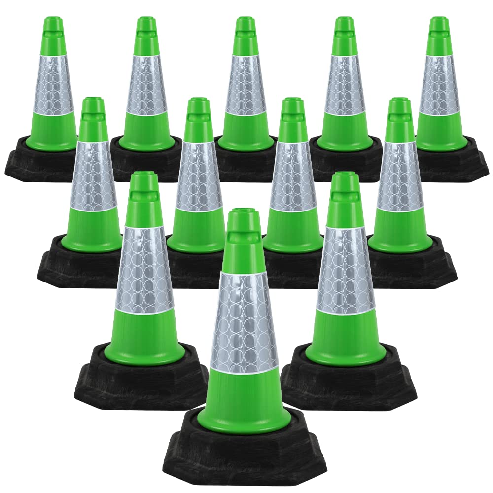 Street Solutions UK - 12 x 460mm Tall Traffic Cones Reflective Sleeve For Indoor And Outdoor Usage, Self Weighted Cones Are Manufactured In The UK Green