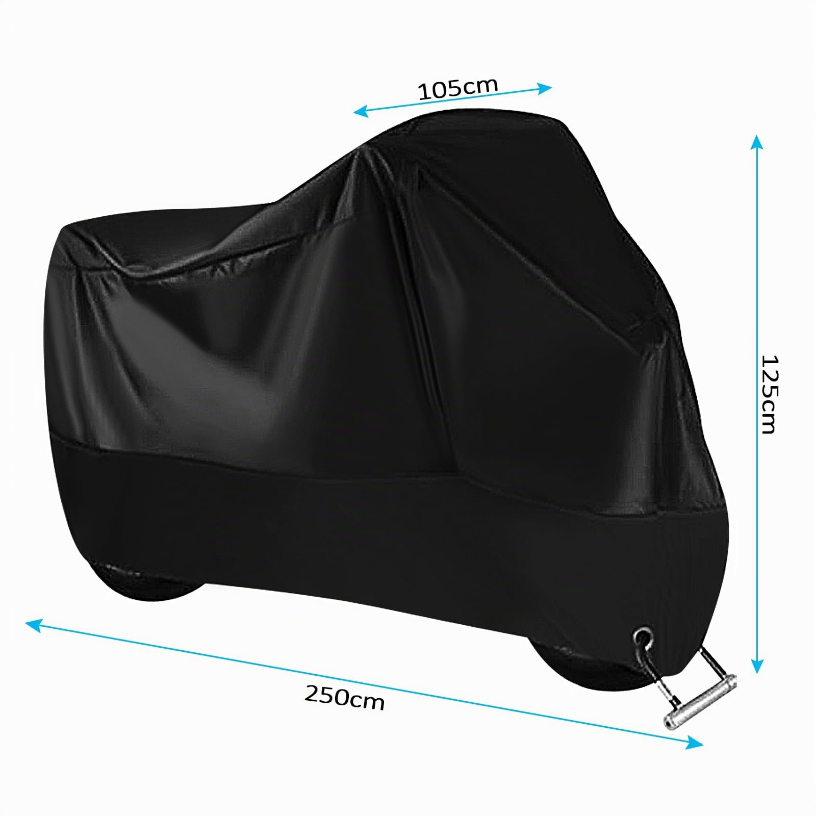 Mesybveo Funda para Moto, 190T Poliester Funda Moto Exterior Impermeable, Cubre Moto con Agujeros de Bloqueo, Toldo Cubierta Motocicleta Lluvia Antipolvo, Protección UV e Impermeable(245x105x125cm)