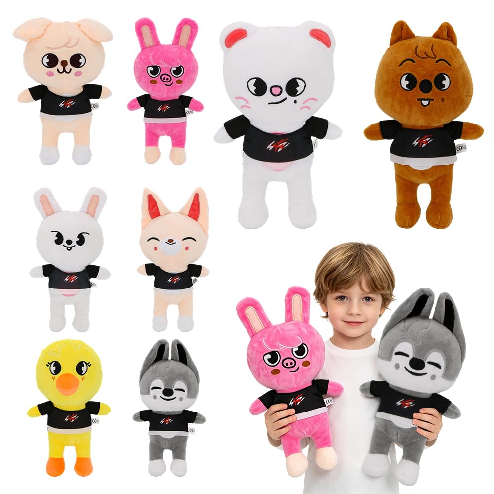 NKFBEV 8 PCS Skzoo Plüsch, 21cm Stray Kids Kuscheltier, Wolf Chan/Leebit/Dwaekki/Jiniret/Han Quokka/Bbokari/Foxl.Ny/Puppym, Skzoo Plush, Ideal for Fan Collections and as a Gift for Fans