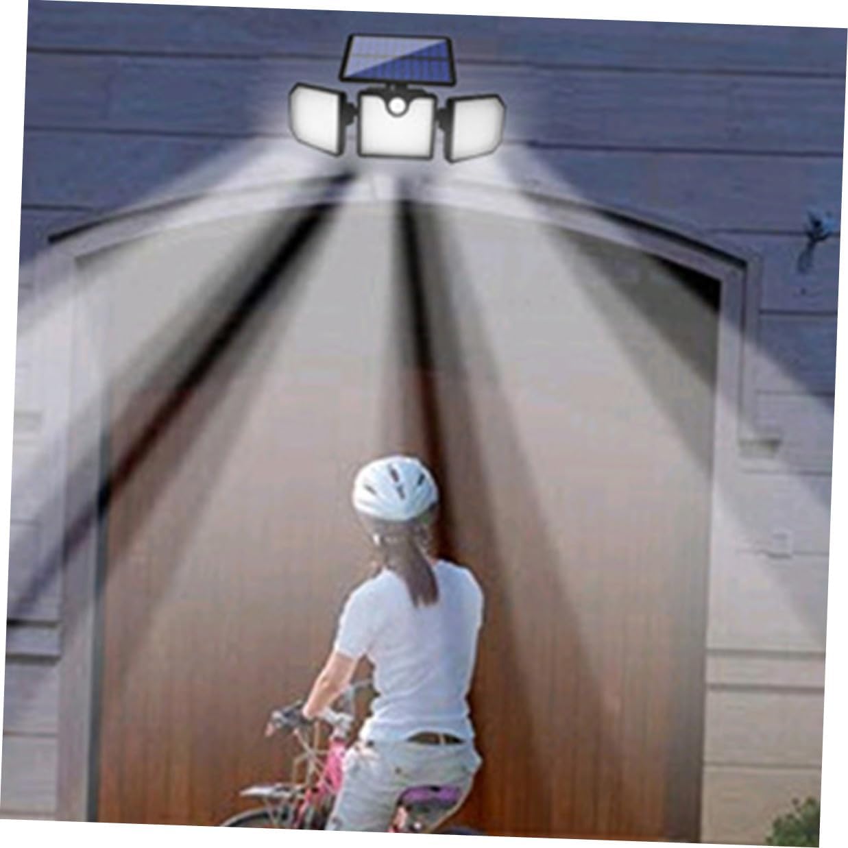 Head Solar Security Light with Motion Sensor Outdoor Solar Flood Lamp with Flashing and Warning Lights Induction Lighting for Garden