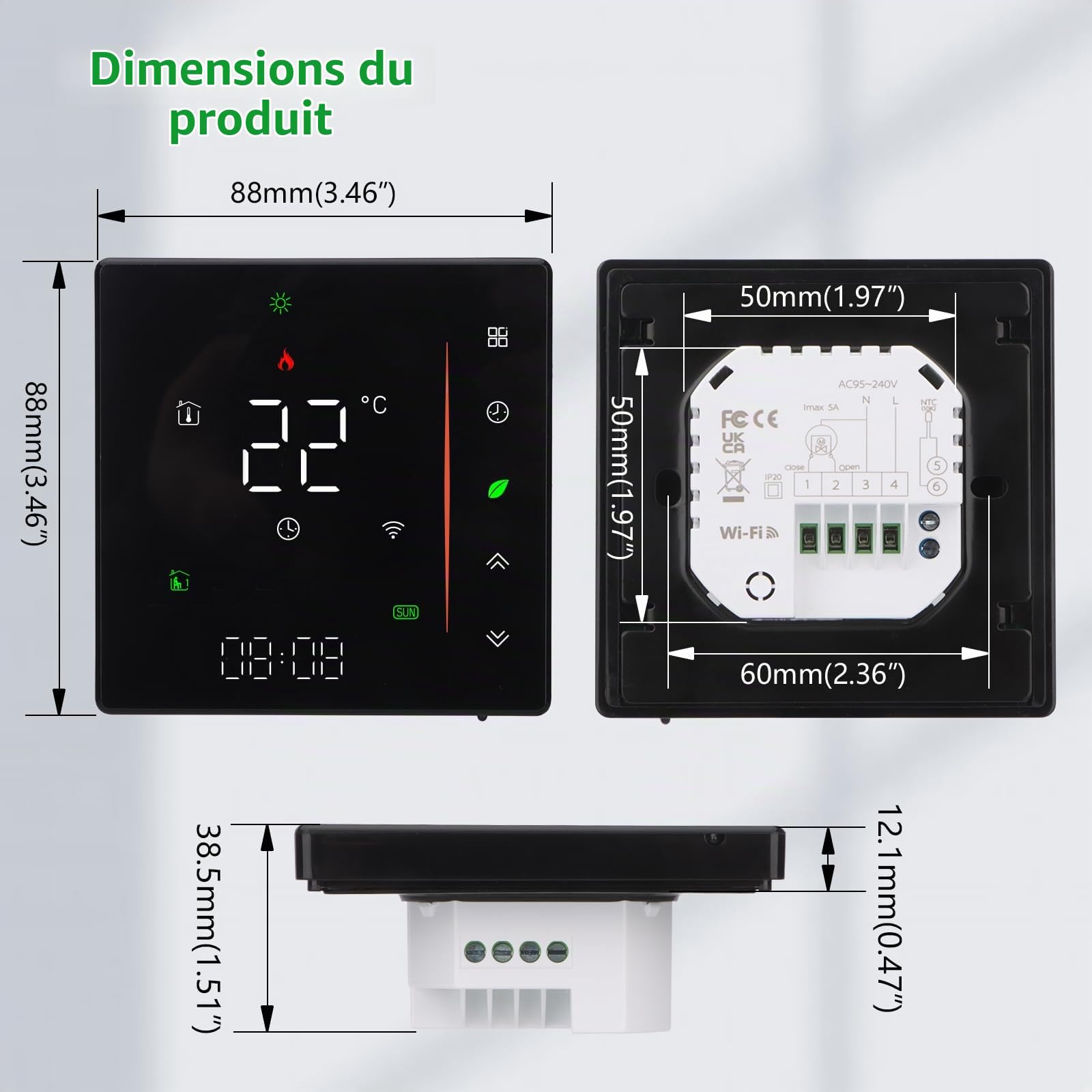 Wengart Thermostat WiFi eWelink - Spécial Plancher Chauffant Hydraulique (3A) - Compatible Boîtier Rond 60mm - Contrôle Actionneur NC/NO - Programmable, Compatible Alexa & Google Home - BHT006