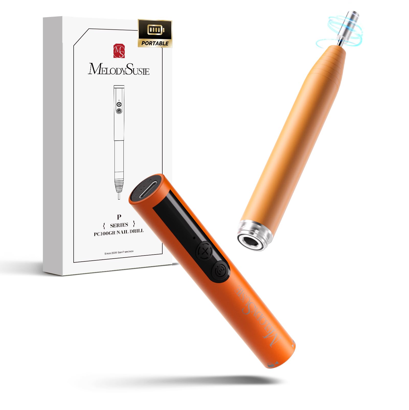 MelodySusie PocketNail Pen-Shaped Cordless Modular Nail Drill Extended Kit PC100GR 20000RPM Slim Portable Rechargeable Electric File for Nail