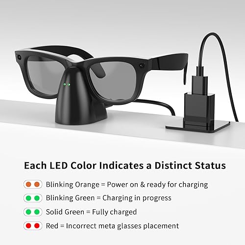 Miniatura 3 de Cargador compatible con gafas inteligentes RayBan Meta, base de carga portátil para Wayfarer, Headliner, Skyler y Oakley HSTN con cable USB-C de 59