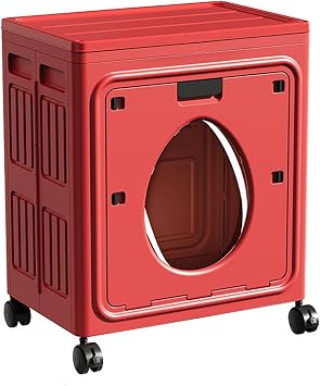 Large Capacity Clothes Hampers with Lid, Laundry Basket with Wheels, Collapsible Hamper with Transparent Window for Bedroom, ApartmentRed