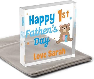 1st Fathers Day Gifts From Baby - PERSONALISED Happy First Fathers Day Gifts From Baby Son Daughter Boy Girl Newborn - New Dad Daddy Gifts For Fathers Day - Daddy And Baby Bear - With Grey Bag