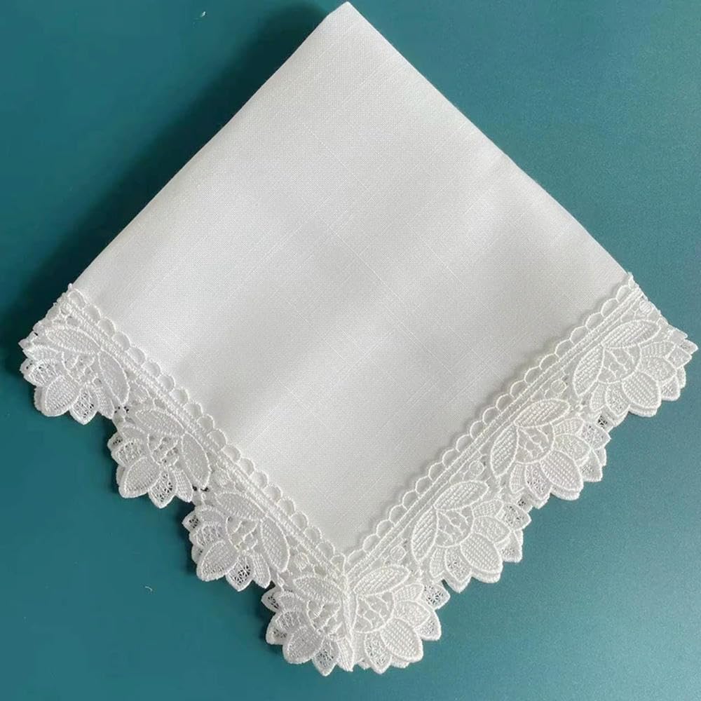 XDMING 8 Pieces Lace Napkins White Cocktail Napkin For Party Wedding Table Linen Lace Napkins Fabric Cotton Dinner Napkin