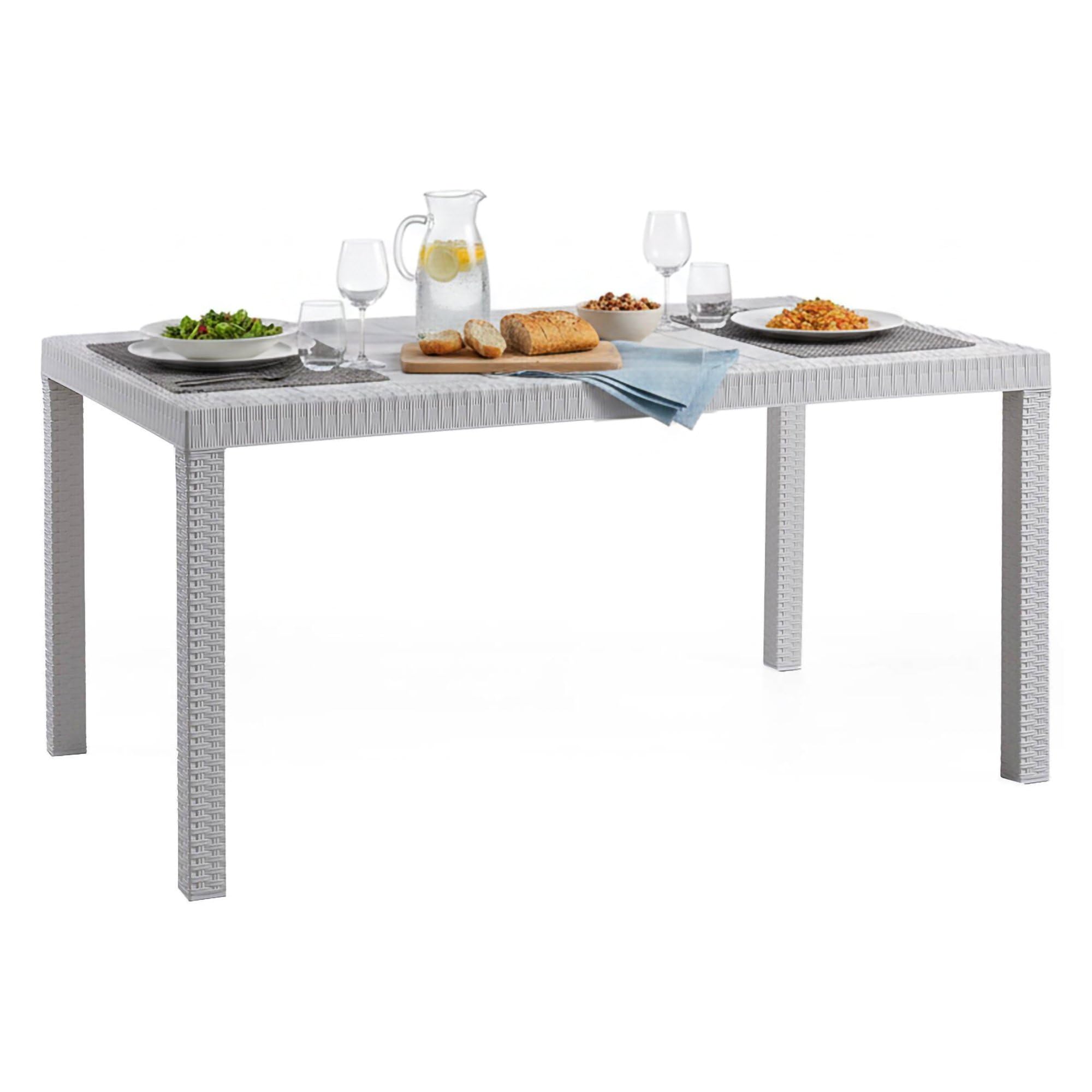 Dmora - Tavolo da Esterno Giove, Tavolo Rettangolare da Giardino, Tavolo da Giardino Multiuso Effetto Rattan, 100% Made in Italy, 150x90h74 cm, Bianco