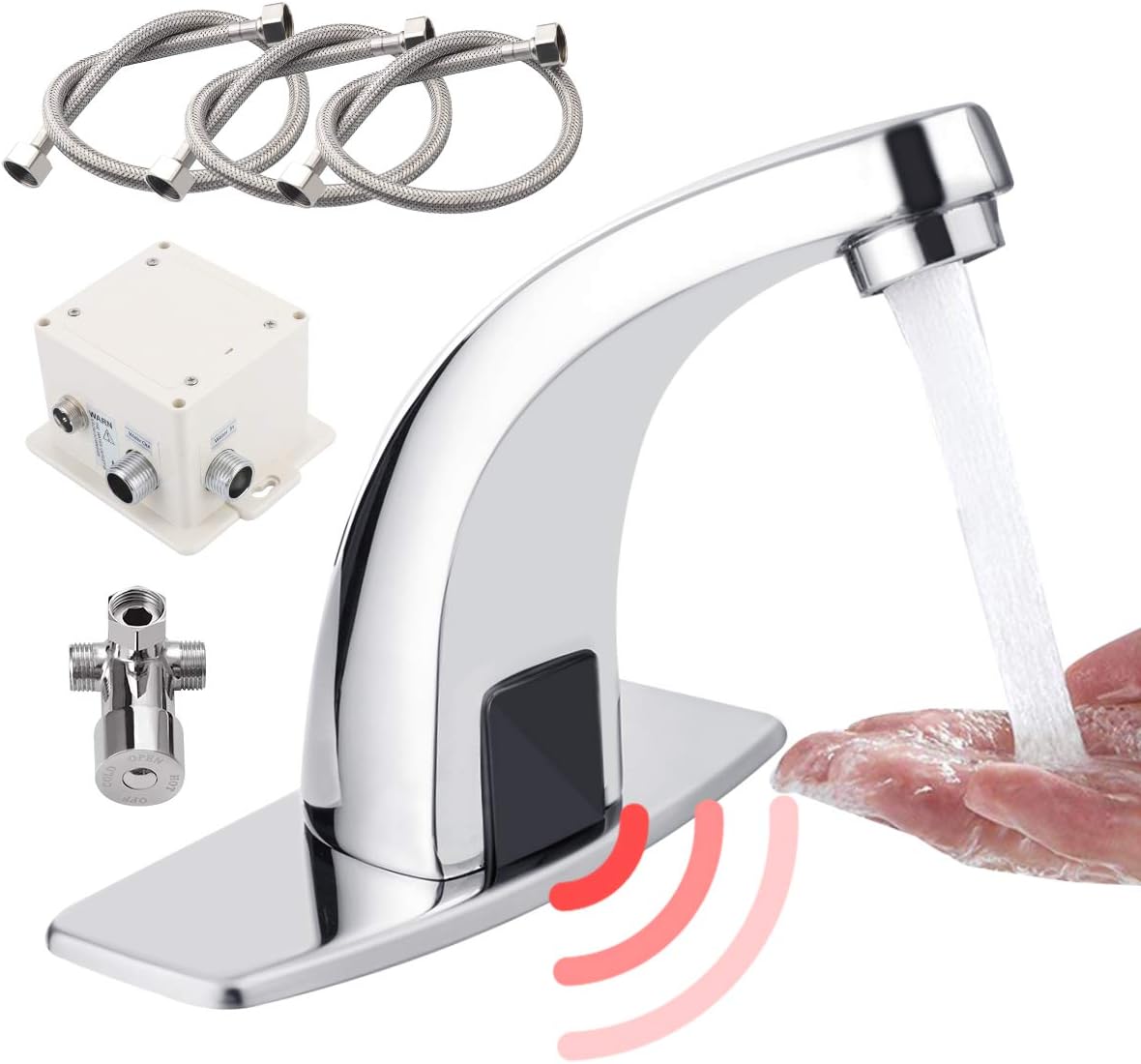 Amazon Fy Light自動水栓 センサー水栓 自動センサー水栓 自動センサー蛇口 赤外線センサー 自動蛇口 冷熱混合 取り付けホース付き 浴室 トイレ 洗面所 バスルーム 電池式 混合水栓 洗面水栓