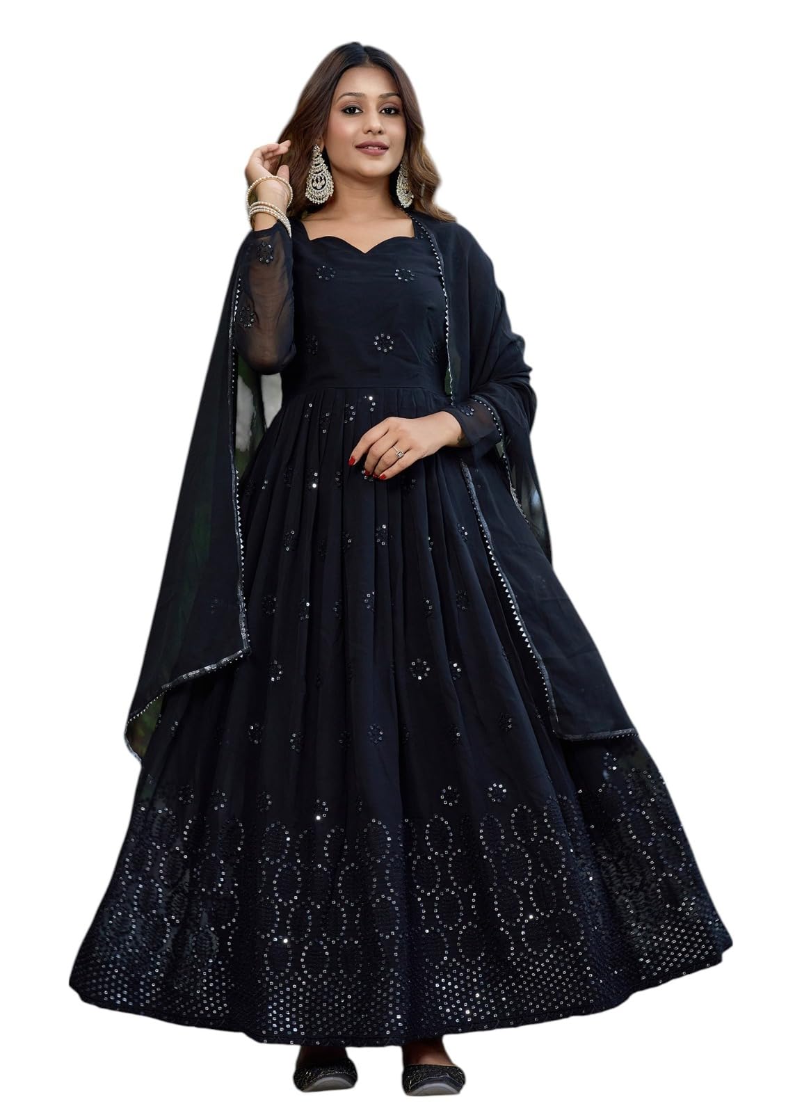 harivar Women's Georgette Fit and Flare Ankle Length Casual Dress (WOM-AAA-BL-M-002_Black-picture-37
