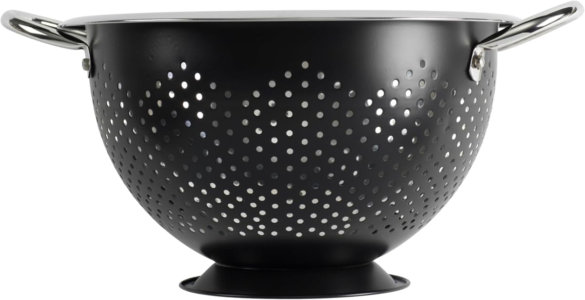 Colander Premium Stainless Steel Construction with Handles and Elevated Pedestal Foot, 5-Quart, Black