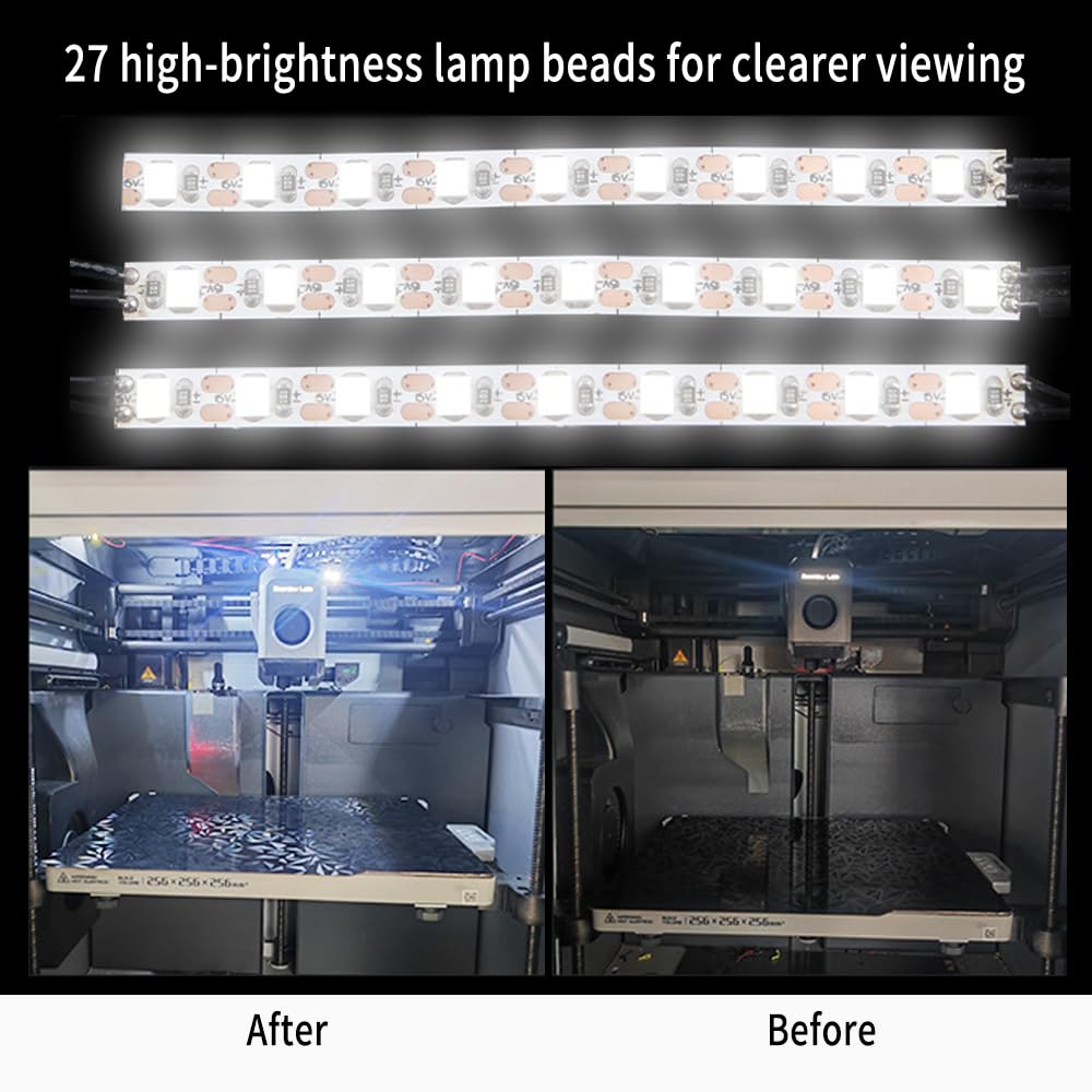 3D Printer Premium LED Light Strip Kit for Bambu Lab P1 Series P1P/P1S Waterproof and Energy-Saving LED Light Bar 24V