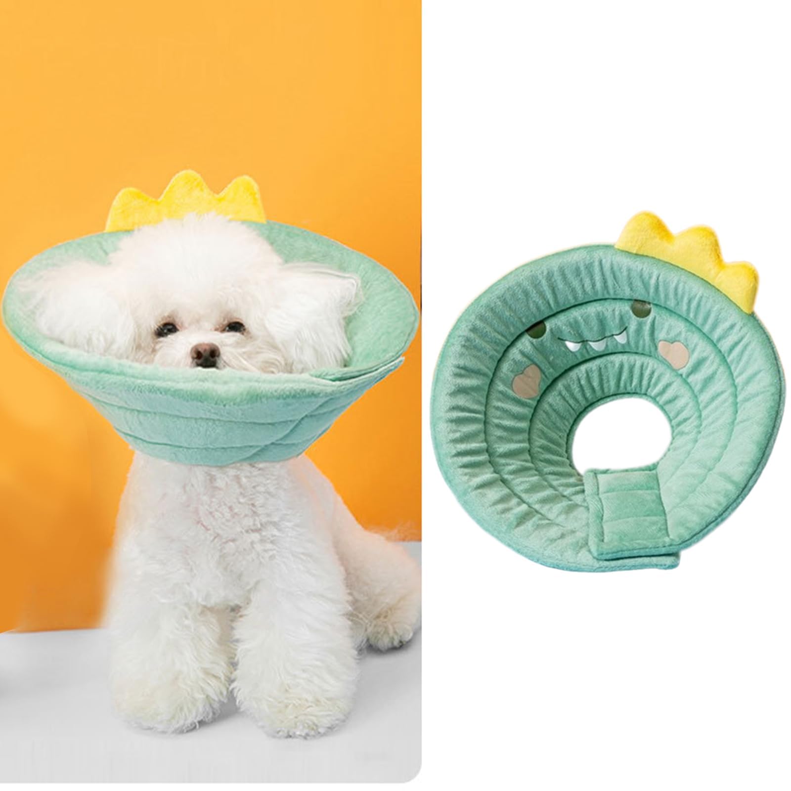 MANON ROSA Cat Cone E-Collar: Soft After Surgery Elizabethan Collar Adjustable Cute Animal Design for Dogs Cats Puppies Kittens Rabbits Bunnies Prevents Licking (Dinosaur,XS)