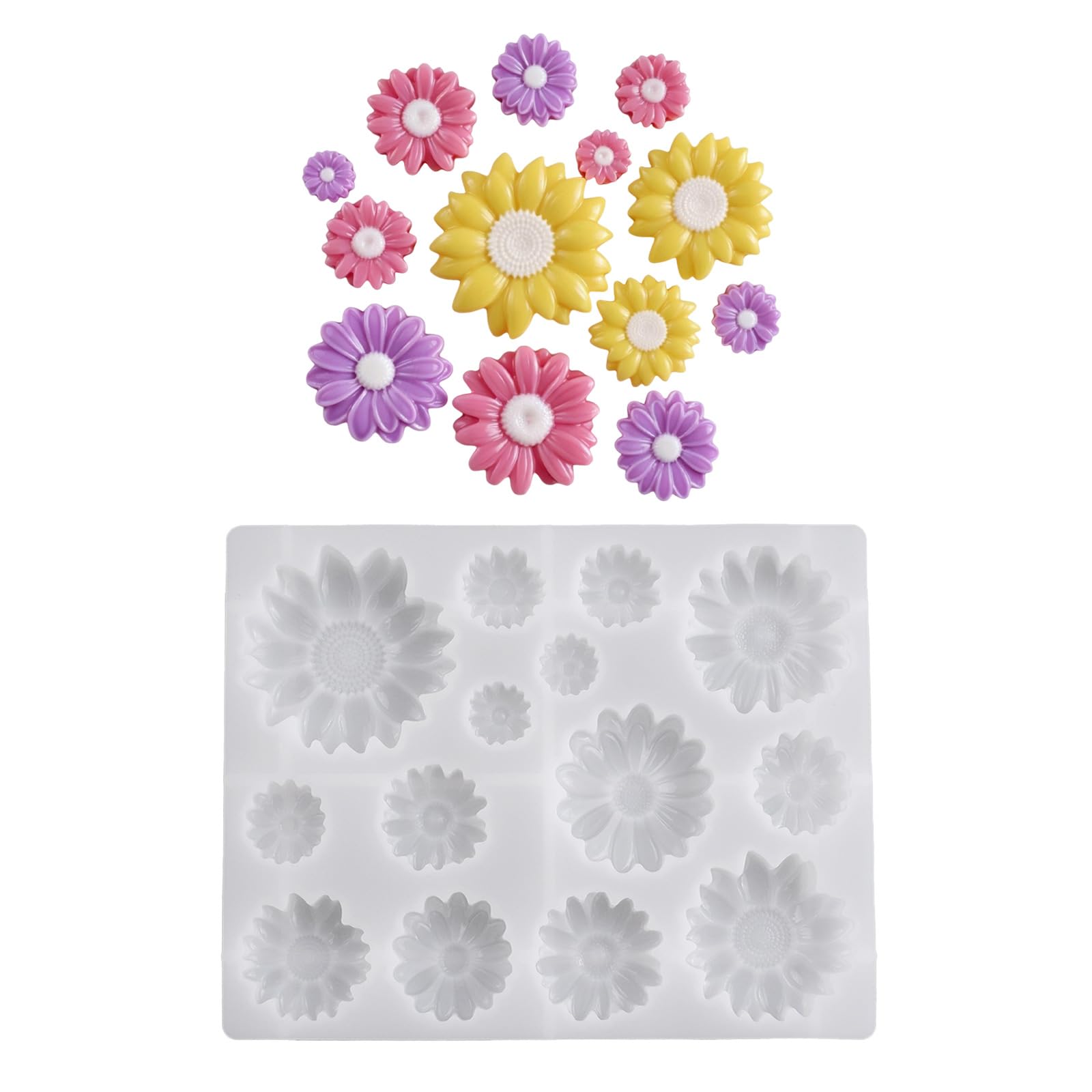 fexxkg Flower Silicone Mold with 11 Cavities for Candle Making, Resin Craft and Plaster Projects, Floral Casting Sheet 148x117m