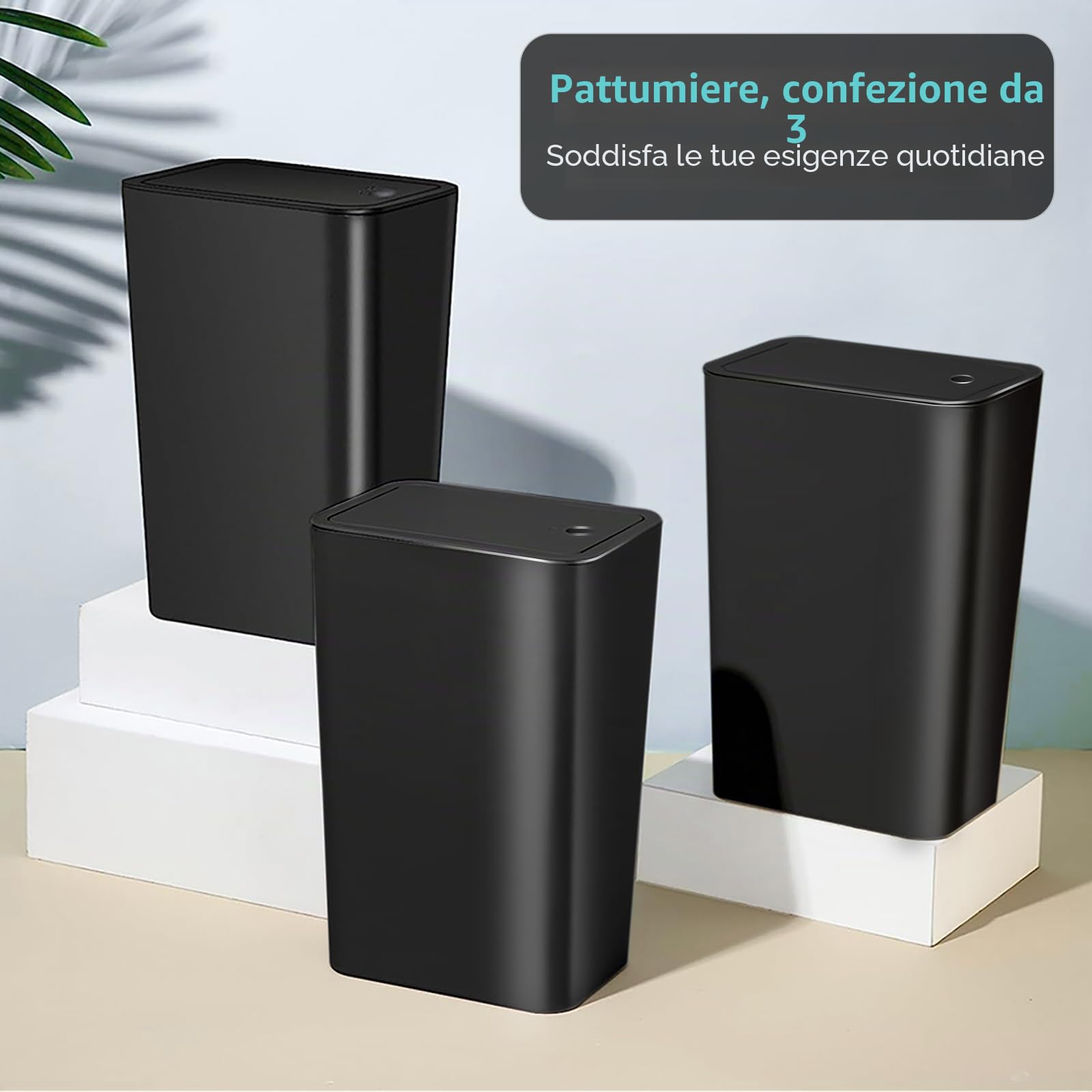 Kssvzz 3 Pezzi Pattumiera Bagno con Coperchio, 10L Cestino Spazzatura Diverse Colorazioni, Bidoncino Bagno Realizzata in Plastica di Alta Qualità, 22x16x33cm (Nero)