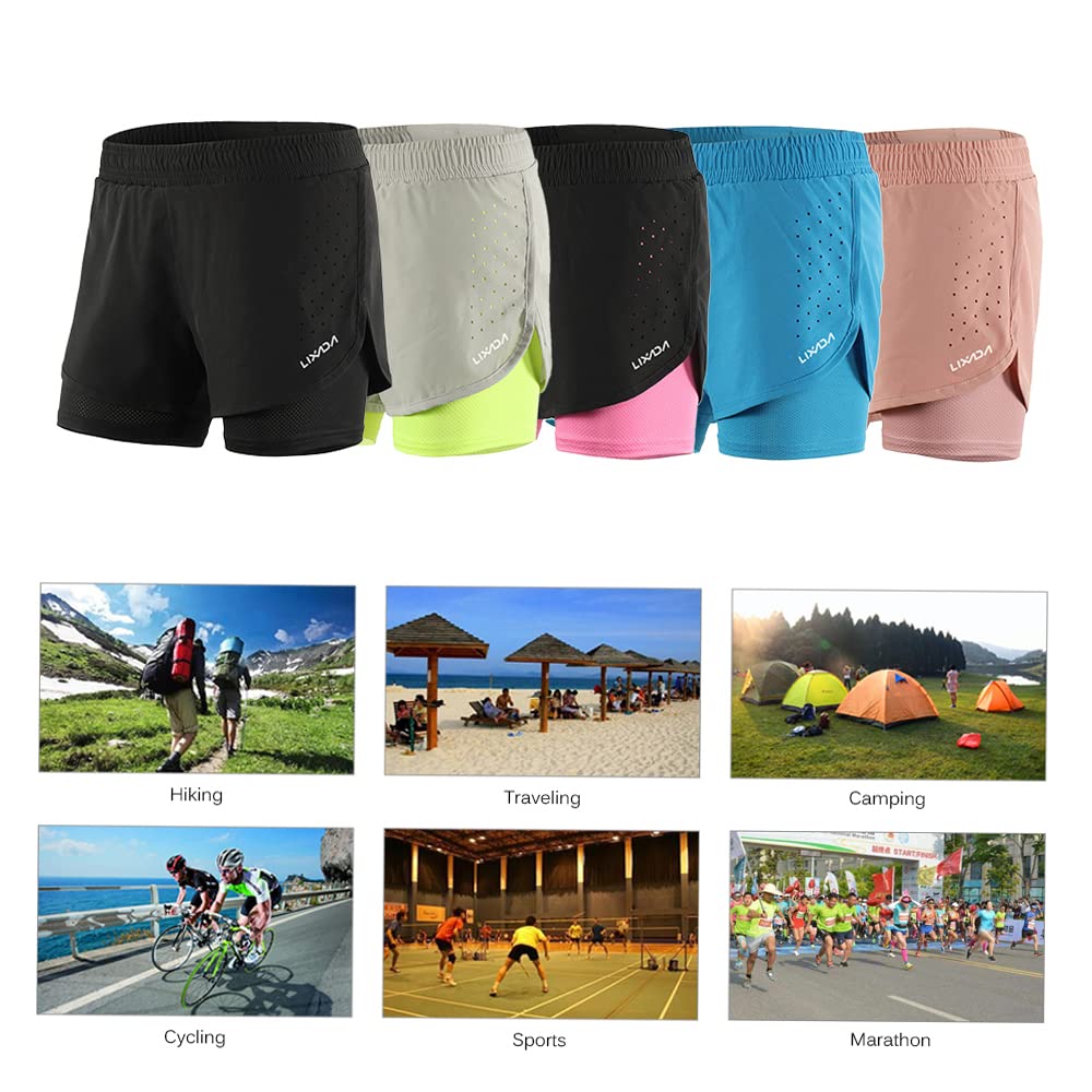 Lixada Short de Course 2 en 1 pour Femme, séchage Rapide, Respirant, entraînement Actif