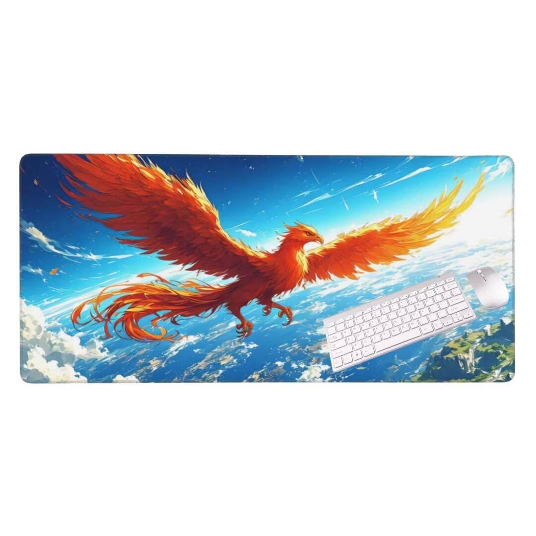 Alfombrilla de ratón 1400x600x3 MM, Alfombrilla Ratón XXL Extendida de Gran Tamaño con Bordes Cosidos, Resiste Salpicaduras, Base de Goma Antideslizante y Almohadilla para Teclado, Phoenix Sky S-4199