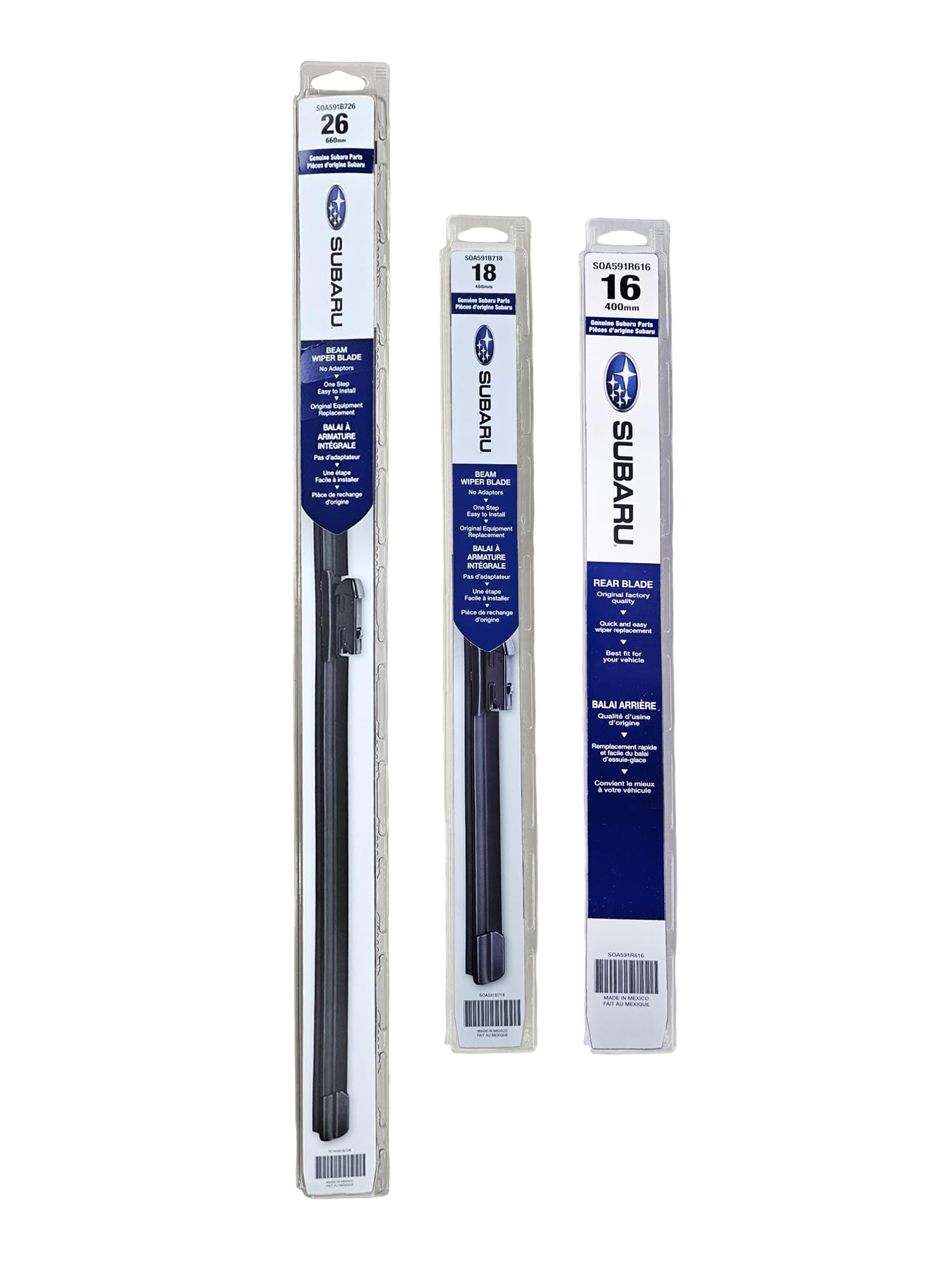 Subaru 2020-2025 Outback Front & Rear Windshield Wiper Full Blade Set - SOA591B726, SOA591B718, SOA591R616 - Genuine OEM