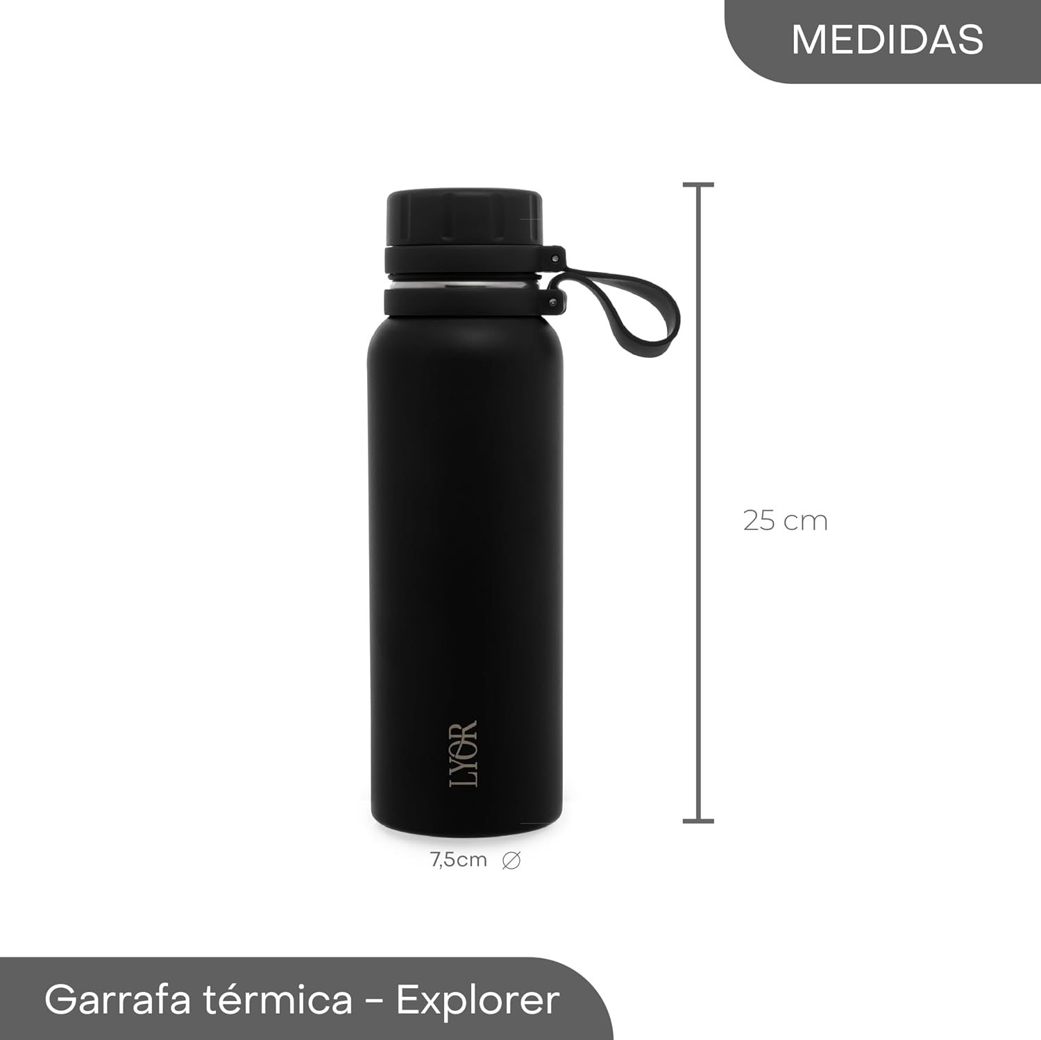 LYOR - Garrafa Térmica de Aço Inox Explorer Preta 650ml