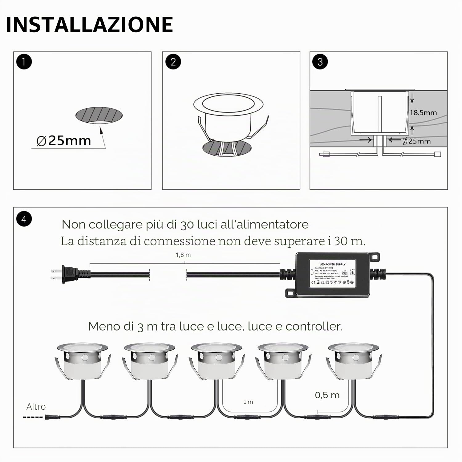 Faretti LED illuminanti, da incasso per esterni IP67, in acciaio inox, colore: nero, per terrazzo, legno, soffitto 0,6 W, DC12 V, luce spot LED lampada esterna [ (blu, 10 kit)