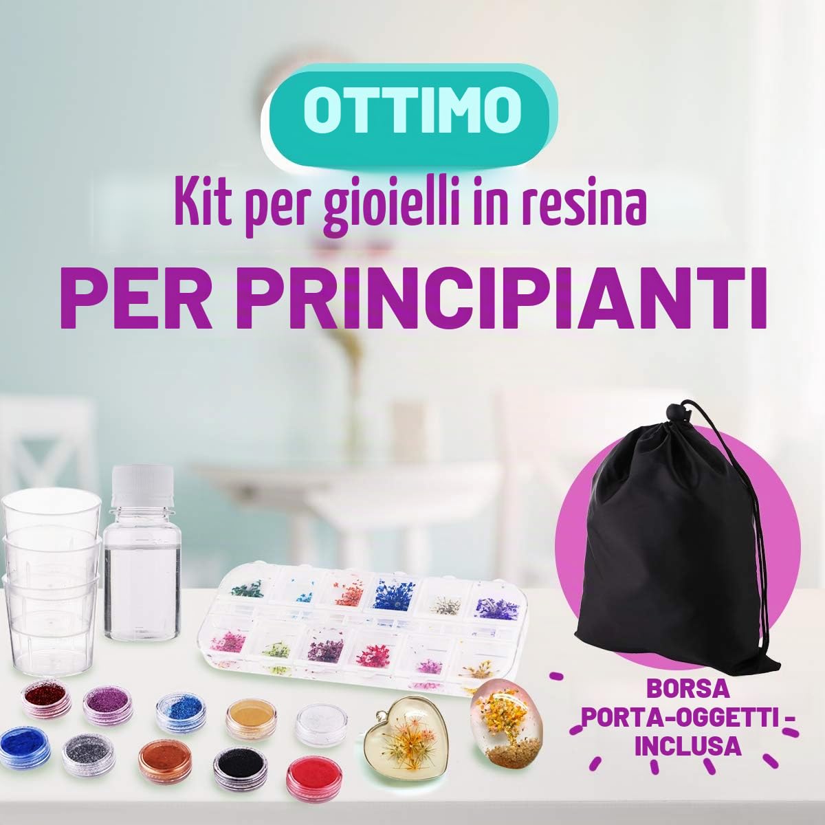 Goody King Kit Resina Epossidica Trasparente per Principianti - Set Completo con Stampi e Accessori per Creare Gioielli - Kit Resina Epossidica Completo per la Creazione di Gioielli, Fai da Te