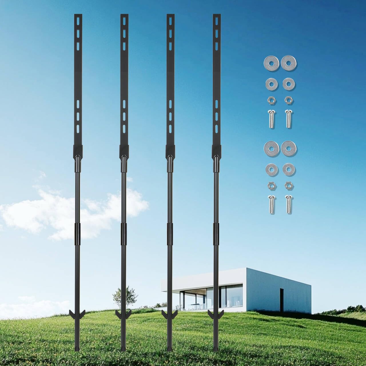 4 Pack Metal Yard Stakes, 4 Feet Heavy Duty Metal Stake Yard Sign Holder, Rust-Proof Outdoor Sign Stake Post for Outdoor Lawn Yard