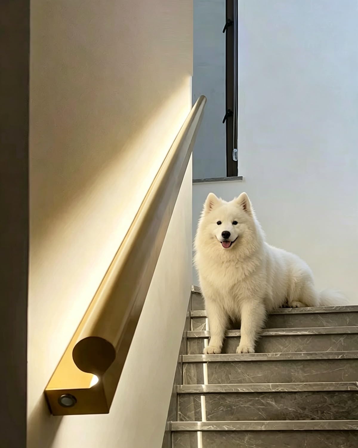 Rampe d'escalier métallique à LED de 320cm avec détecteur de mouvement couleur or