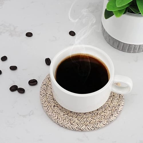 Miniatura 6 de WENFOME Paquete de 4 manteles individuales de tejido ovalado, cargadores de platos de algodón marrón mixto con 4 posavasos redondos, tapetes gruesos