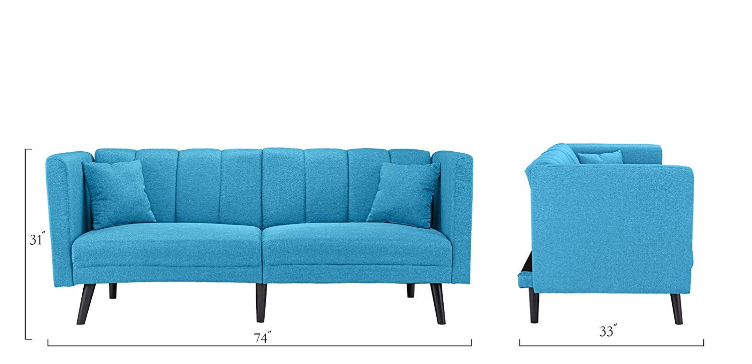 Buy Blue Futon Sleeper Sofa Bed Couch, Convertible Futon Splitback Sofa Loveseat, Modern (Futon