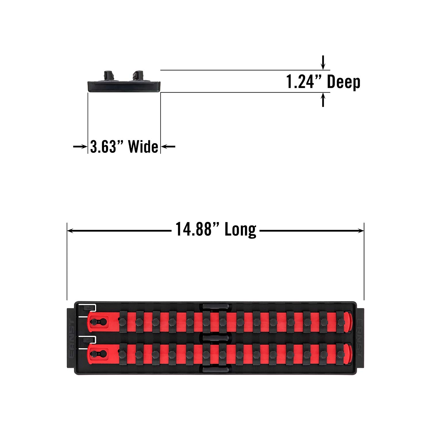 Ernst Manufacturing Twist-Lock Socket Boss, Premium 2-Rail 3/8-Inch-Drive Socket Organizer, 13-Inch, Red (8493) — view 8