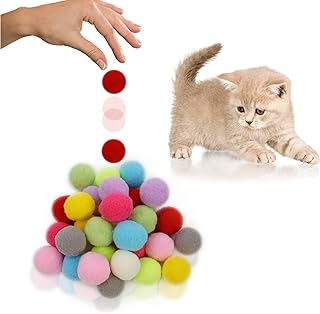 FUPUSUN 30/60/100pcs 3cm Premium Colorful Cat Toy Balls - Soft Kitten Pom Pom Toys - Lightweight and Small Easily Paw for Indoor Cats Interactive Playing Quiet Ball Cats