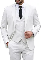 Conjunto de terno masculino slim fit de 3 peças, calça colete de um botão lisa com gravata da MY'S, Natural White, XX-Large