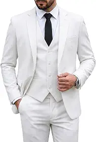 Conjunto de terno masculino slim fit de 3 peças, calça colete de um botão lisa com gravata da MY'S, Natural White, XX-Large