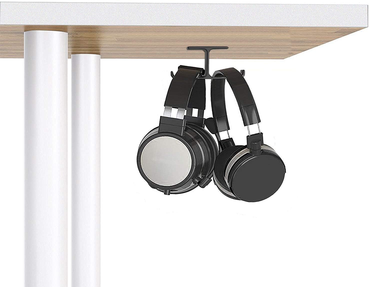 Headphone Hanger Stand Under Desk Hook Aluminum Stick-On Adhesive Dual Headsets Holder Mount image 3