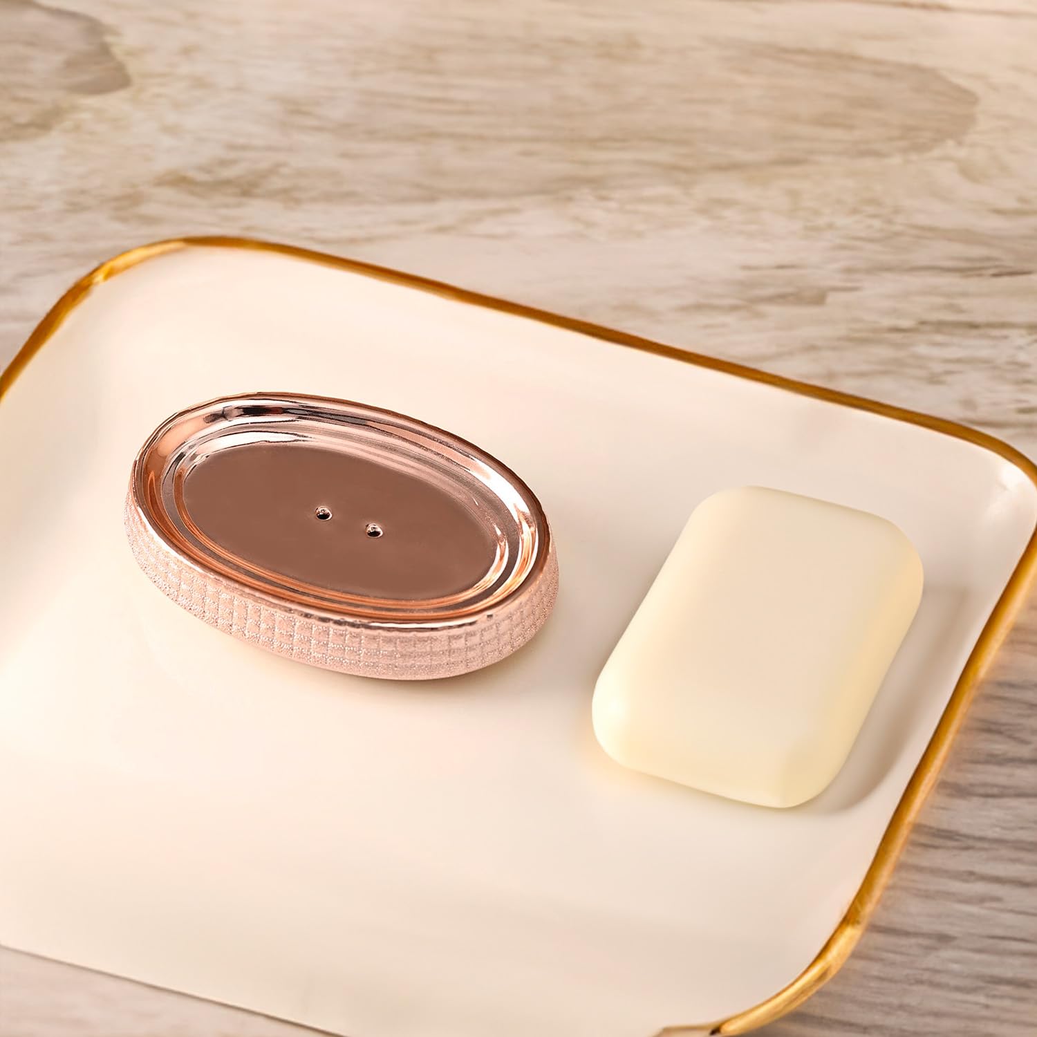 Avilia Kit Accessori da Bagno in Ceramica Oro Rosato - Set Toilet 4 Pezzi, con Dispenser Glitterato, Portaspazzolino, Portasapone, Portascopino