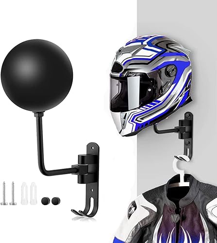 Tempsnow Soporte para casco de motocicleta soporte de pared para casco de motocicleta rotación de 180 grados con 2 ganchos para abrigos