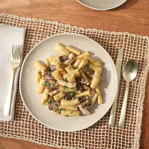 Image of Gibson Elite Sandy Pines Stoneware Plates and Bowls Set - 12 Piece Reactive Glaze Dinnerware Set - Service for 4 - Dishwasher and Microwave Safe - Cream Taupe