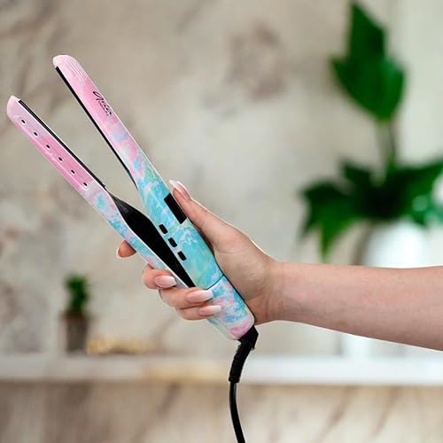 Miniatura 5 de Aria Beauty The Twist Flat Iron – Diseño de barril dividido para todo tipo de cabello – Cabello liso, rizado y playero – Pantalla digital – Pastel