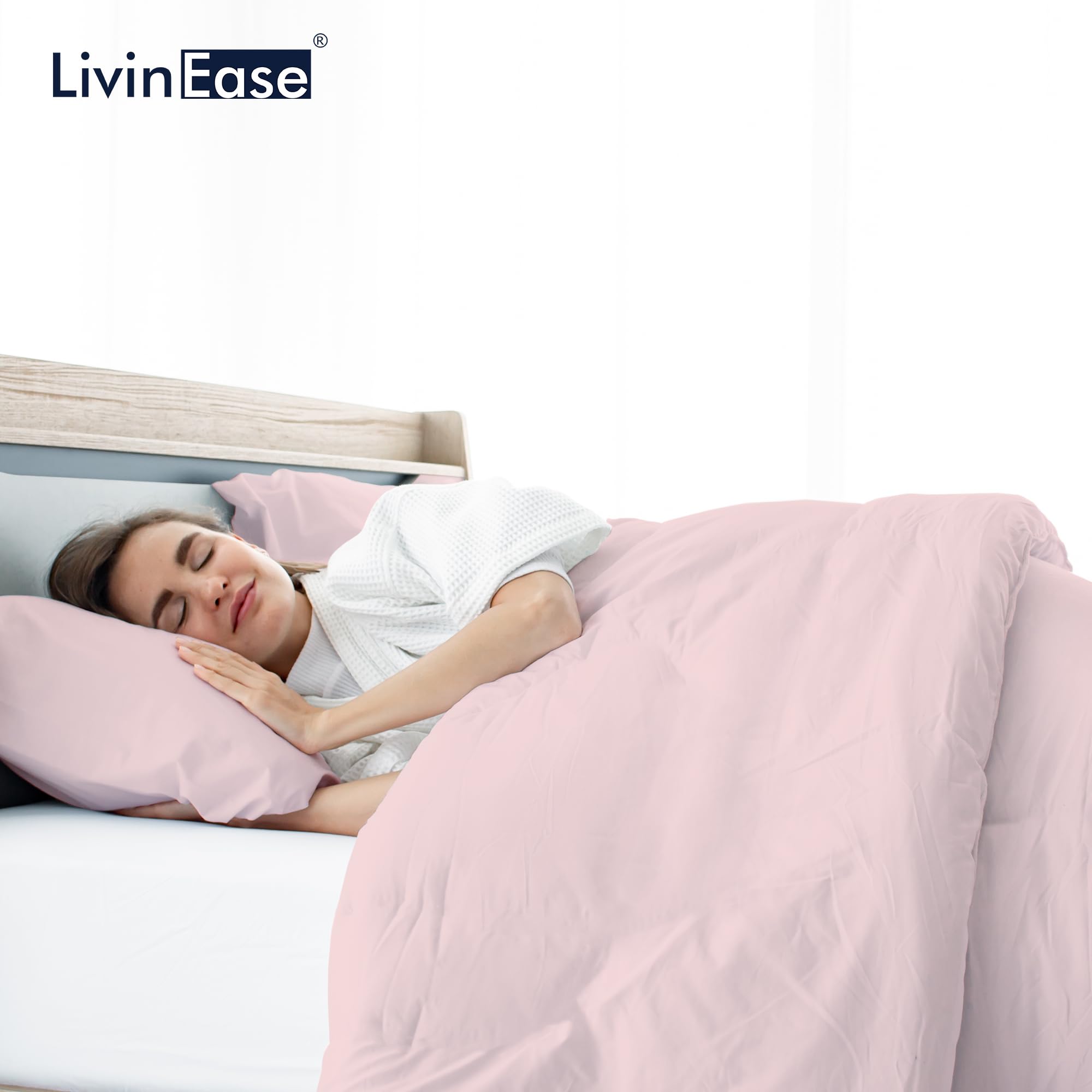 LivinEase Set Copripiumino Singolo - Copripiumino 135x200 cm con 1 Federa 80x80 cm in Microfibra Monocromatico in Colori Solid Dyed, Morbido ed Ipoallergenico (Rosa)