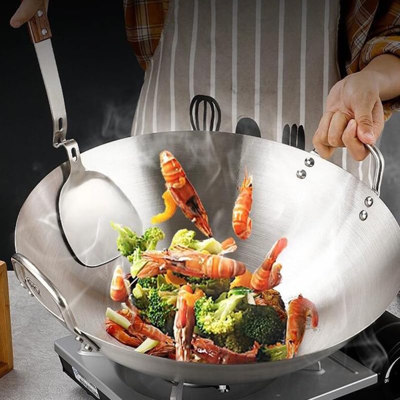 Wok de acero inoxidable con doble asa, 30 cm miniatura 3