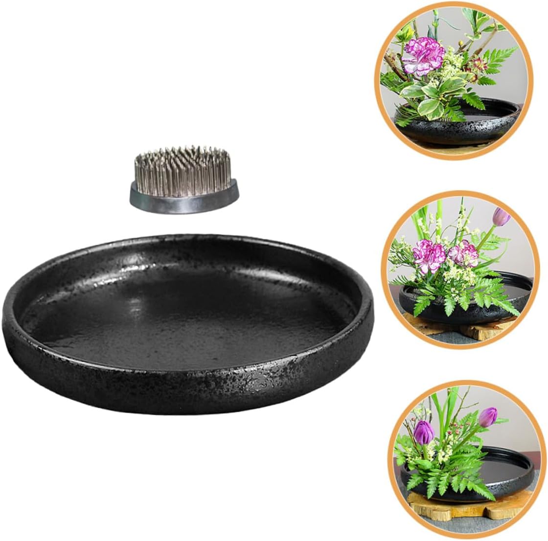 Cabilock Ceramic Flower Arranger with Round Floral Pin Frog and Vase Pot Japanese Kenzan Style Ikebana Flower Pin Holder for Stable Floral Arrangements Easy to Use Household Decorative Pot